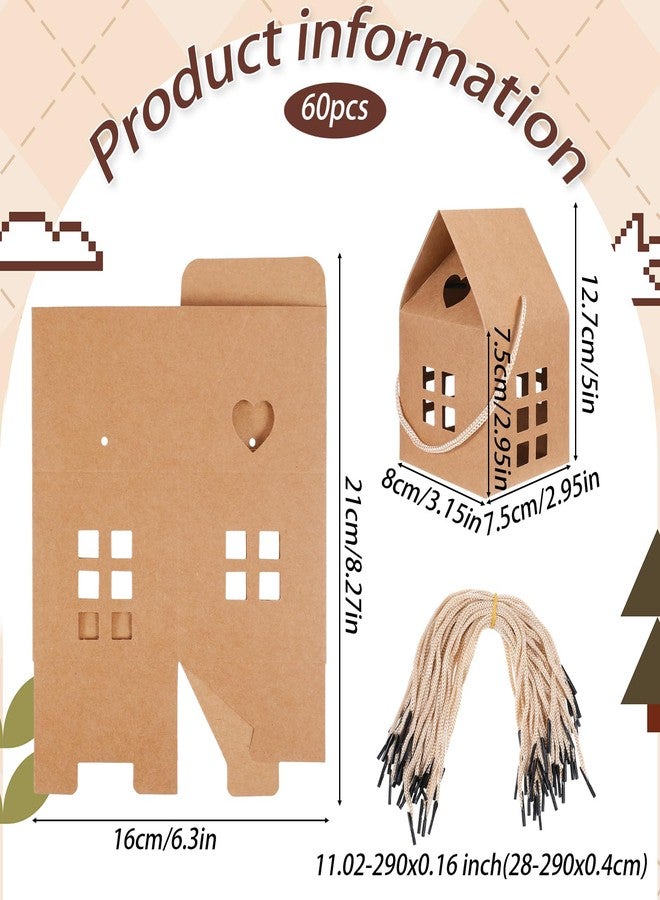 Dimeho 60pcs House Shaped Gift Boxes 5.1 × 3.1 × 3.1" Paper Candy Box Cardboard Treat Boxes Gift & Favor Box Cardboard Treat Bags for Wedding Christmas Baby Shower Birthday Party Treats Decoration - Image 2